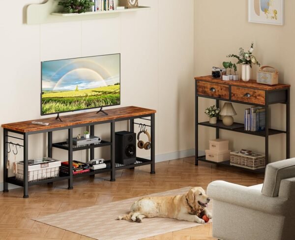 Furologee TV Stand for TVs up to 55 Inch, Entertainment Center with Open Storage Shelves, TV Media Console Table with Soundbar Shelf for Living Room, Bedroom, Rustic Brown - Image 7