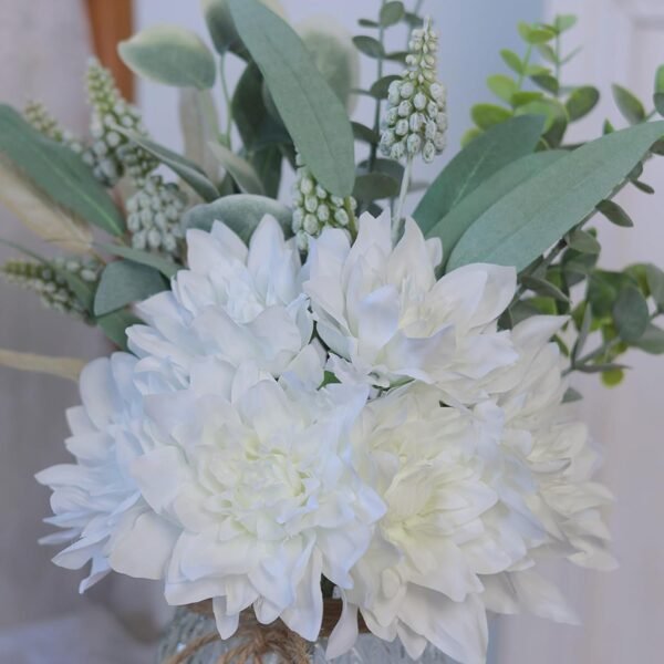 Faux Flowers with Vase,Artificial Silk Flowers in Vase, Fake Plant Eucalyptus and Willow,Flower Arrangement for Home Farmhouse kitchen Dining Table Centerpiece Decorations Coffee Table Decor (White) - Image 9