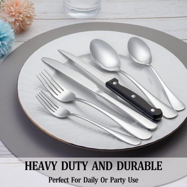 24 Pcs Silverware Set with Steak Knives Service for 4,Stainless Steel Flatware Set,Mirror Polished Cutlery Utensil Set,Home Kitchen Eating Tableware Set,Include Fork Knife Spoon Set,Dishwasher Safe - Image 7