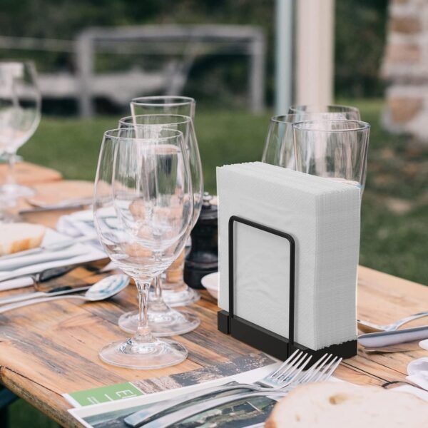 Wican Napkin Holder for Table, Bamboo Iron Standing Napkin Dispenser for Kitchen Dining Farmhouse Cocktail Picnic Bar Rustic Wood Holders for Paper Mail Bills Suitable for All Dining Room Decors Black - Image 4