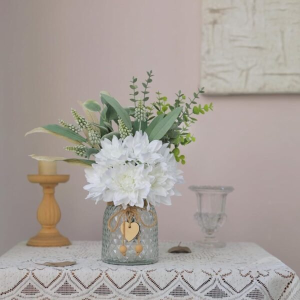 Faux Flowers with Vase,Artificial Silk Flowers in Vase, Fake Plant Eucalyptus and Willow,Flower Arrangement for Home Farmhouse kitchen Dining Table Centerpiece Decorations Coffee Table Decor (White) - Image 2