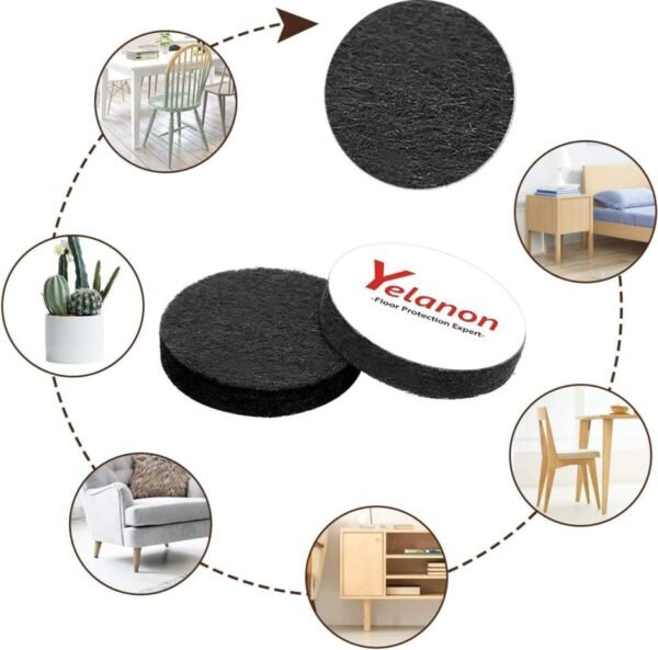 Yelanon Felt Furniture Pads -182 Pcs Premium Felt Pads for Chair Legs Furniture, Floor Protectors for Hardwood Floors, Black - Image 2
