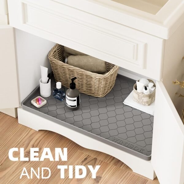 Silicone Under Sink Mat 34" x 22", Kitchen Essentials and Gadgets, Shelf Liner and Cabinet Protector, Home Organizers and Storage, Waterproof Bathroom Tray - Image 4