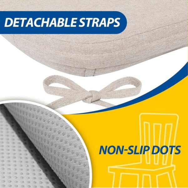 AAAAAcessories D-Shaped 2'' Thick Chair Cushions, Removable, Machine Washable Cover and Ties, Chair Pads for Indoor Dining Room and Kitchen Chairs, 17'' x 16'', Set of 4, Beige - Image 3