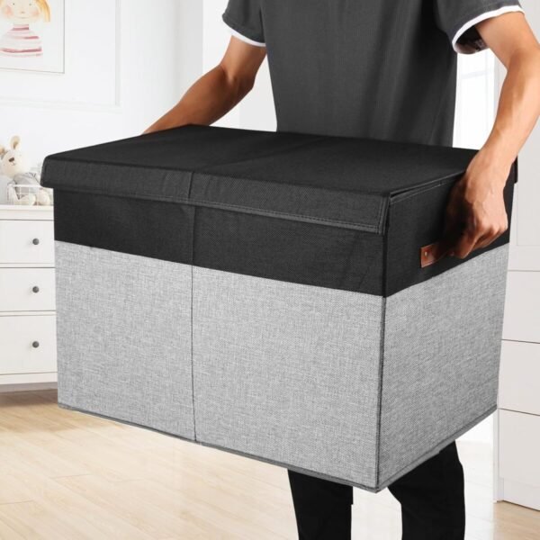 Large Toy Storage Box with Lid, Sturdy Toys Storage Chest Bin Organizer Basket with Dividers for Kids, Boys, Girls, Nursery, Closet, Bedroom, Playroom 25"x13" x16" (Black and Grey) - Image 6