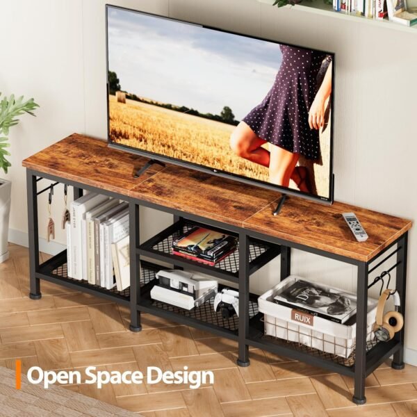 Furologee TV Stand for TVs up to 55 Inch, Entertainment Center with Open Storage Shelves, TV Media Console Table with Soundbar Shelf for Living Room, Bedroom, Rustic Brown - Image 3