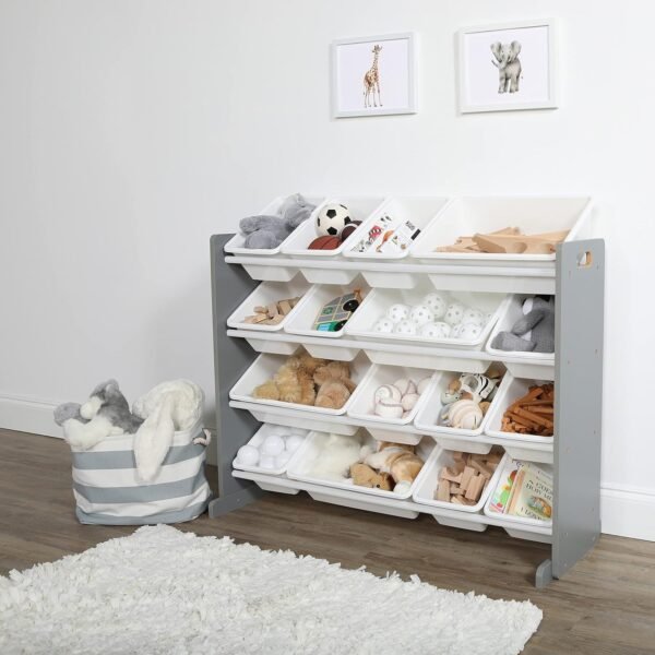 Humble Crew Supersized Toy Storage Organizer with 16 Removable Bins, Grey/White – Large Toy Storage for Toddlers Ideal for Kids' Rooms, Playrooms, and Nurseries - Modern Toy Bins for Kids - Image 2