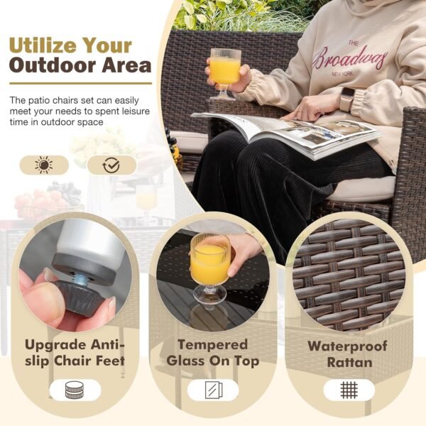 Homall 4 Pieces Outdoor Patio Furniture Sets Rattan Chair Wicker Set, Outdoor Indoor Use Backyard Porch Garden Poolside Balcony Furniture Sets Clearance (Brown and Beige) - Image 3