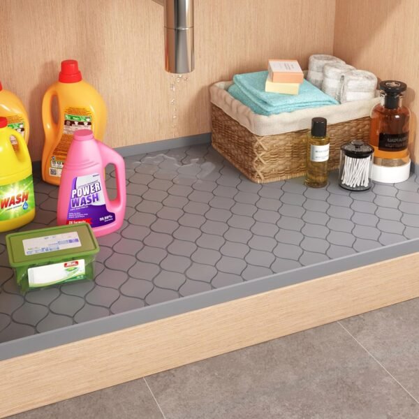 Silicone Under Sink Mat 34" x 22", Kitchen Essentials and Gadgets, Shelf Liner and Cabinet Protector, Home Organizers and Storage, Waterproof Bathroom Tray - Image 7
