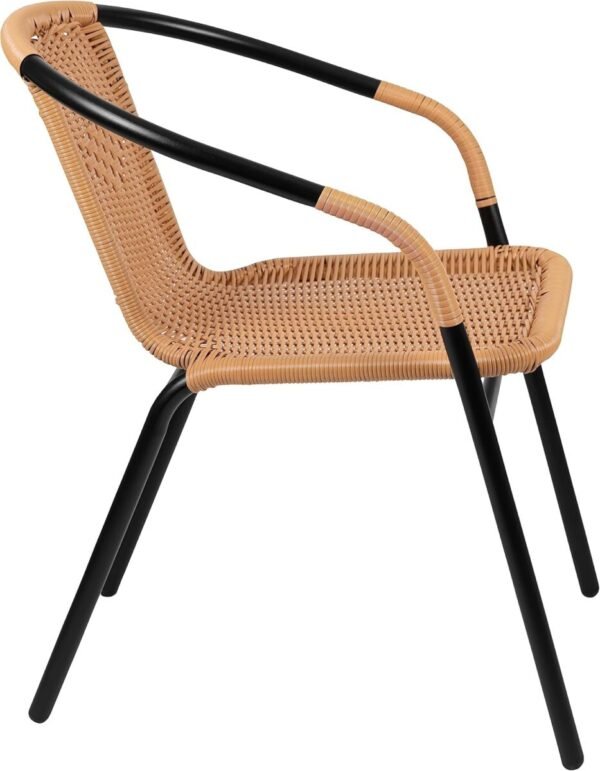 Flash Furniture Lila 4 Pack Beige Rattan Indoor-Outdoor Restaurant Stack Chair | Versatile and Stylish Seating - Image 8