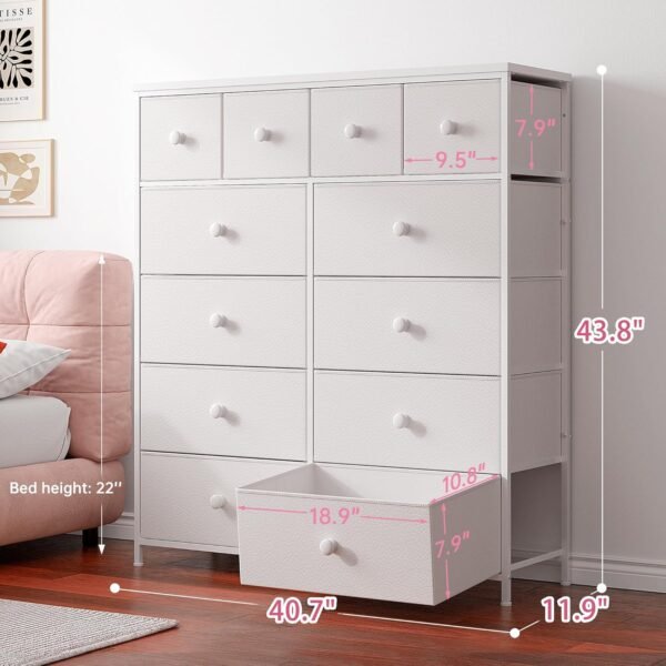 EnHomee White Dresser for Bedroom with 12 Drawers Dressers & Chest of Drawers with Wood Top, Metal Frame,Tall Dressers for Girls Bedroom,Living Room,Hallway,Closet - Image 2