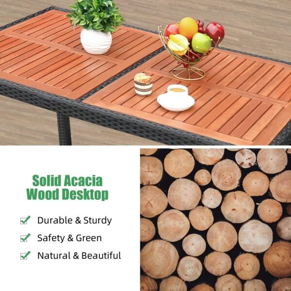 Flamaker 7 Piece Patio Dining Set Outdoor Acacia Wood Table and Chairs with Soft Cushions Wicker Patio Furniture for Deck, Backyard, Garden - Image 4