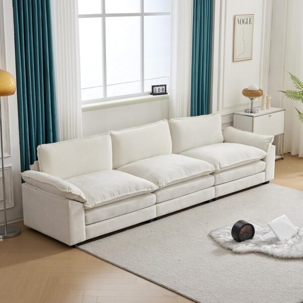 Karl home Sectional Sofa Modular Deep Seat Sofa Couch with Ottoman, Chenille Sofa Sleeper Comfy Upholstered Furniture for Living Room, Apartment, Studio, Office, (3-Seat & 1-Ottoman, Beige) - Image 7