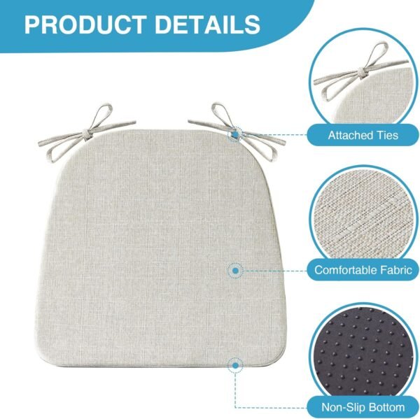 Chair Cushions for Dining Chairs Set of 4, Kitchen Chair Pads, Indoor Dining Chair Cushions with Ties, Seat Cushions for Kitchen Chairs, Non Slip Chair Pads, 17" x 16" x 2", Beige - Image 2