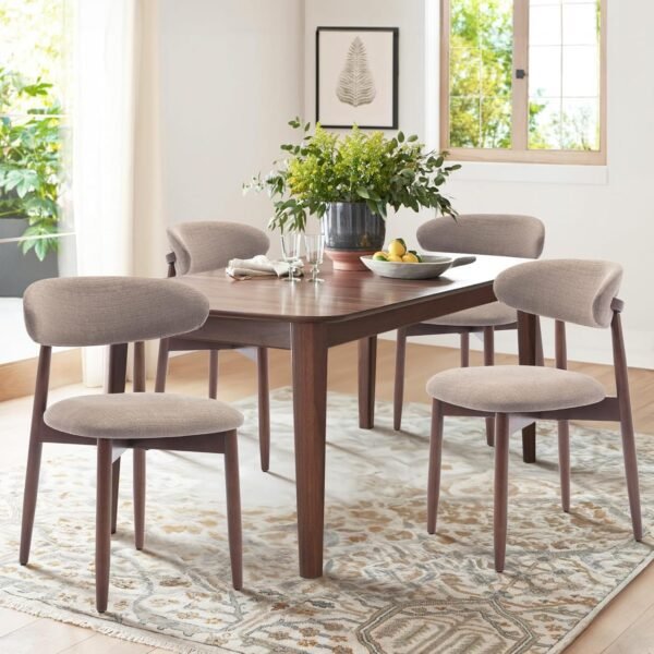 COLAMY Wooden Dining Chairs Set of 4, Modern Fabric Upholstered Dining Room Chair, Farmhouse Kitchen Chairs with Foot Pegs, Camel