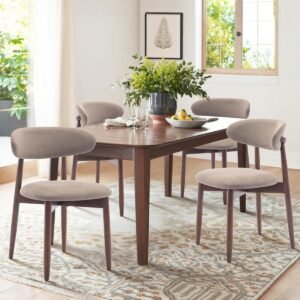 COLAMY Wooden Dining Chairs Set of 4, Modern Fabric Upholstered Dining Room Chair, Farmhouse Kitchen Chairs with Foot Pegs, Camel