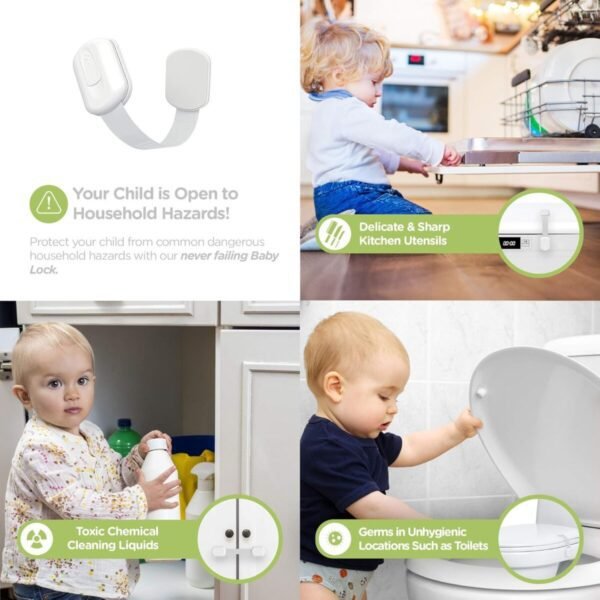 Baby Proofing Child Safety Locks (12 Pack) by Skyla Homes - The Safest, Quickest and Easiest 3M Adhesive Cabinet Latches, No Screws & Magnets, Multi-Purpose for Furniture, Kitchen, Ovens, Toilet Seats - Image 2