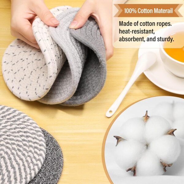 Trivet Mats Set for Hot Dishes, 5 Heat Resistant Pot Holders Kitchen Counter, Table, Home Essentials, Anti Stain Hot Pads Plate Mats for Hot pots and Pans, 7 Inches - Image 3