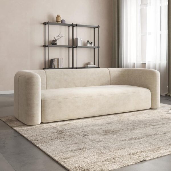Acanva Luxury Modern Tight Curved Back Velvet Sofa, Minimalist Style Comfy Couch for Living Room Apartment, 3 Seater, Cream - Image 7