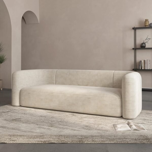 Acanva Luxury Modern Tight Curved Back Velvet Sofa, Minimalist Style Comfy Couch for Living Room Apartment, 3 Seater, Cream - Image 6