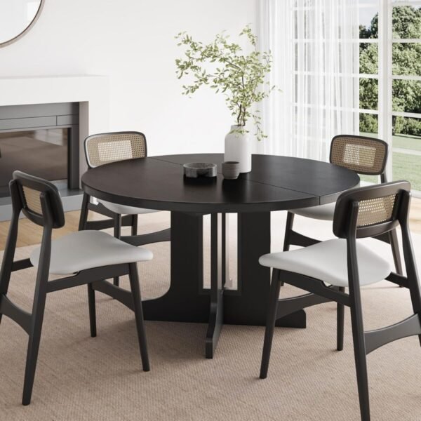 Feonase 59" Round Extendable Dining Room Table for 6, Modern Oval Kitchen Table with Heavy Duty Wood Base, for Kitchen Dining Living Room, Easy Assembly, Noise-Free, Black - Image 8