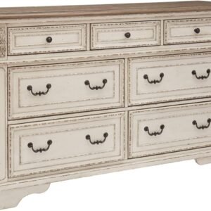 Signature Design by Ashley Realyn French Country 7 Drawer Two Tone Dresser, Chipped White