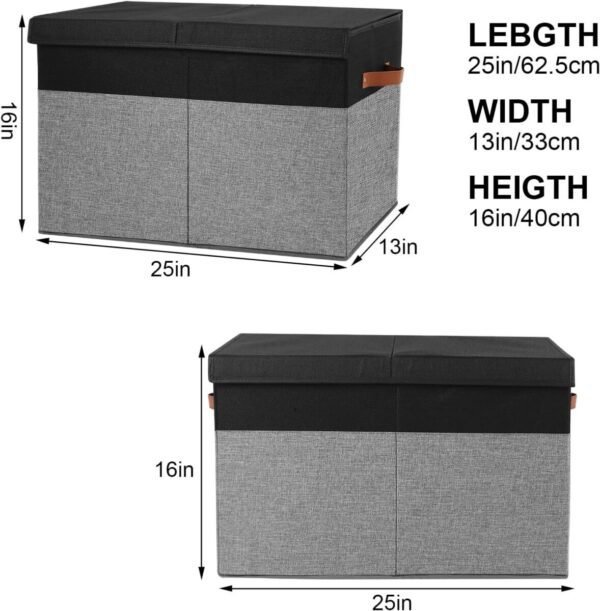 Large Toy Storage Box with Lid, Sturdy Toys Storage Chest Bin Organizer Basket with Dividers for Kids, Boys, Girls, Nursery, Closet, Bedroom, Playroom 25"x13" x16" (Black and Grey) - Image 4