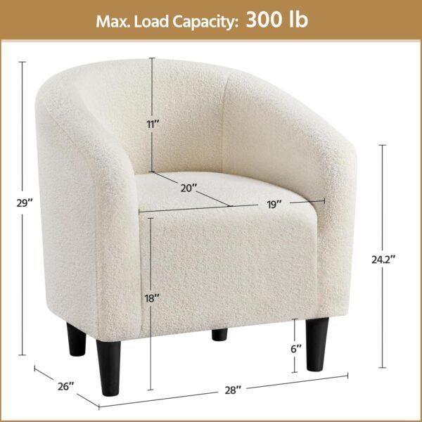 Yaheetech Barrel Chairs, Furry Accent Chairs, Sherpa Chairs with Soft Padded Armrest, Fuzzy Club Chairs for Living Room Bedroom Waiting Room Office, Accent Chairs Set of 2, Ivory - Image 3