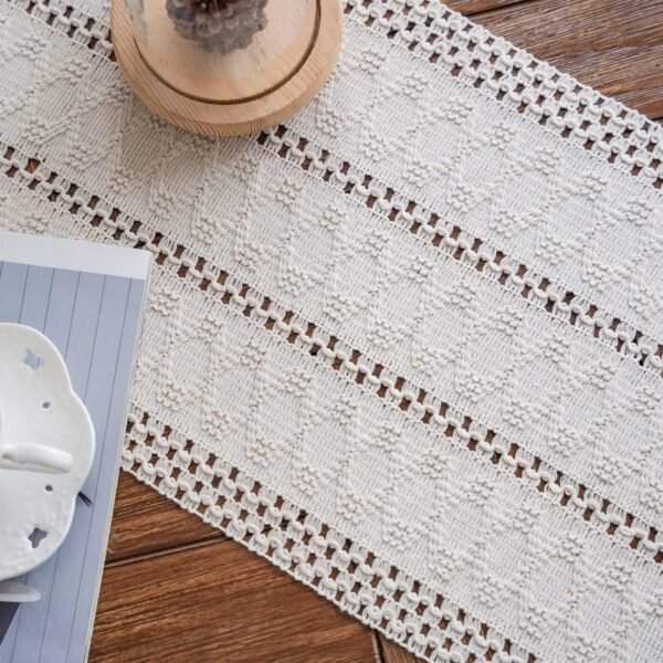 Alynsehom Macrame Table Runner Cream Beige Boho Table Runners with Tassels Hand Woven Cotton Table Runner Rustic Farmhouse Table Runners for Bohemian Kitchen Dining Table(12x71in) - Image 7