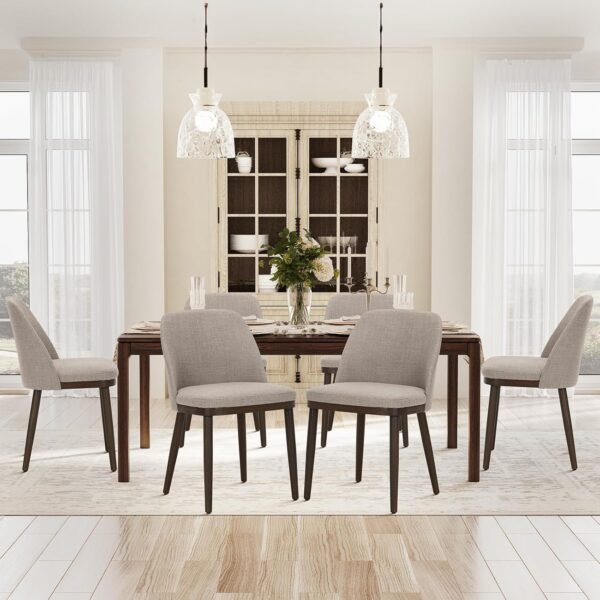 COLAMY Upholstered Dining Chairs Set of 6, Modern Kitchen Chairs with Back, Fabric Side Dining Room Chairs with Wood Legs for Kitchen Dining Room Restaurant, Camel - Image 3