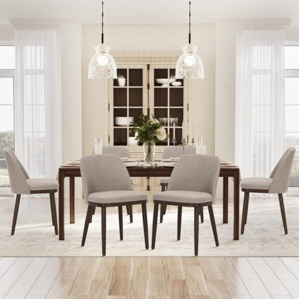 COLAMY Upholstered Dining Chairs Set of 6, Modern Kitchen Chairs with Back, Fabric Side Dining Room Chairs with Wood Legs for Kitchen Dining Room Restaurant, Camel - Image 3