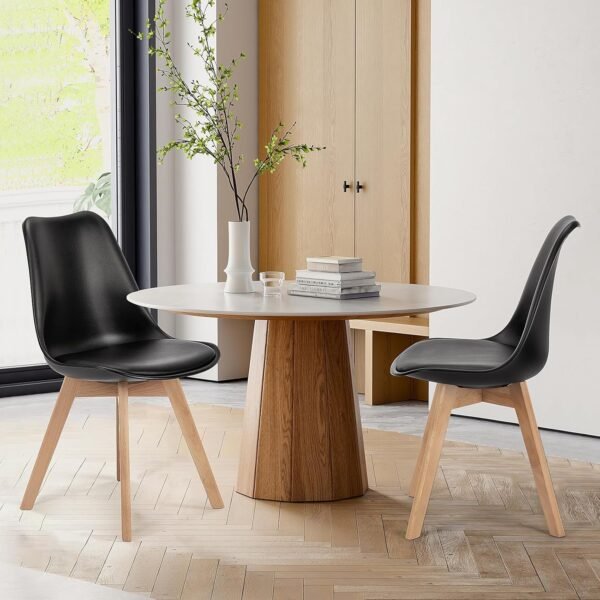 Sweetcrispy Dining Chairs, Dining Chairs Set of 4, Dining Room Chairs, Kitchen Chairs, Mid Century Modern Chairs, PU Leather Upholstered Chairs with Wood Legs, Kitchen Dining Room Chairs, Black - Image 7