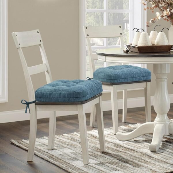 Shinnwa Kitchen Chair Cushions Set of 4, Dual-Layer Memory Foam Dining Chair Cushions, Patented Design Seat Pads with Ties, 16.5 x 16.5 x 3.5in, 4 Pack, Denim Blue - Image 7