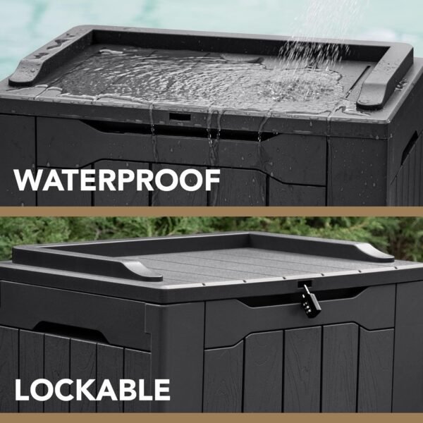 Devoko 30 Gallon Resin Deck Box Outdoor Indoor Waterproof Storage Box for Patio Furniture Pool Accessories Storage for Cushion Garden Tools (30 Gallon, Black) - Image 2