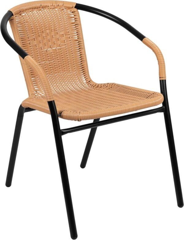 Flash Furniture Lila 4 Pack Beige Rattan Indoor-Outdoor Restaurant Stack Chair | Versatile and Stylish Seating - Image 15