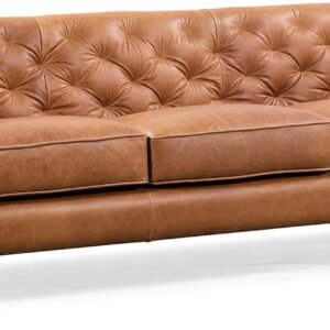 Poly & Bark Essex Leather Couch – 89-Inch Sofa with Tufted Back - Full Grain Leather Couch with Feather-Down Topper On Seating Surfaces – Vintage Pure-Aniline Italian Leather – Cognac Tan