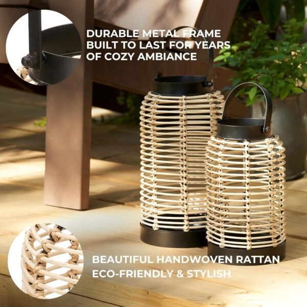 Natural Rattan Boho Lanterns - Handcrafted Decor to Enhance Your Home - Modern Farmhouse Beauty Perfect for Any Living Room, Patio & Porch, Indoor and Outdoor Coffee Table or Kitchen Dining Table - Image 7