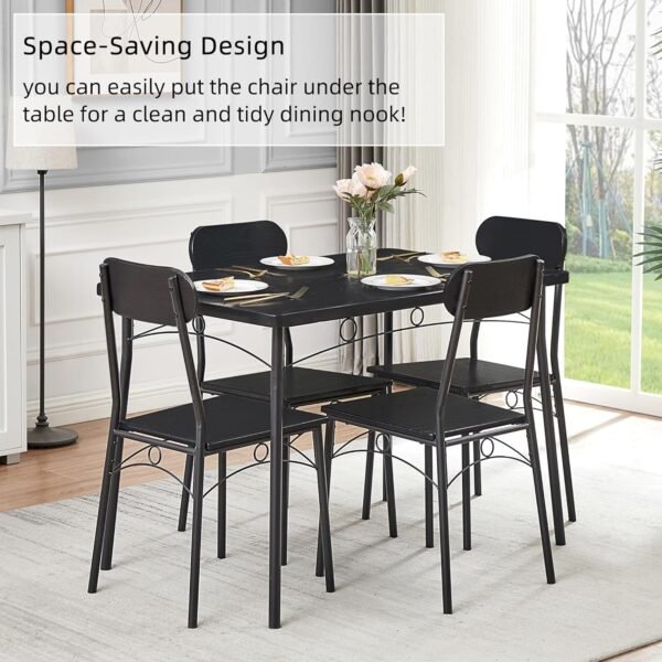VECELO Dining Table Set for 4, 5 Piece Dinette with Chairs for Kitchen, Breakfast Nook and Small Space, Black - Image 5
