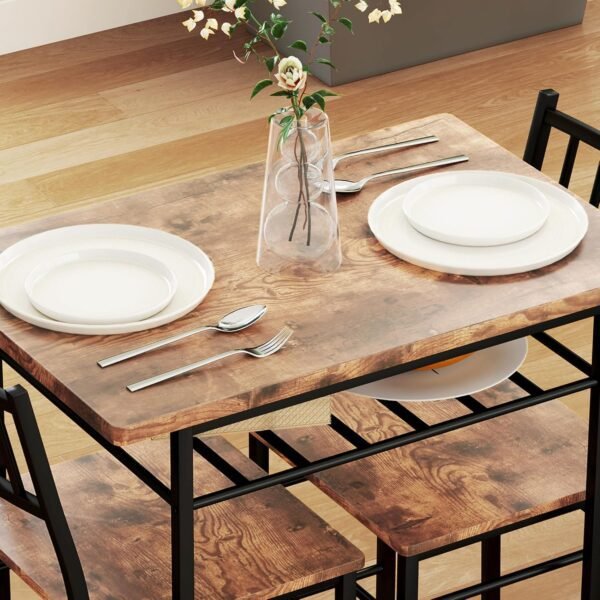 HOMCOM 3-Piece Dining Table Set for 2, Small Kitchen Table and Chairs with Built-in Storage Rack and Steel Frame, for Breakfast Nook and Small Space, Rustic Brown - Image 9