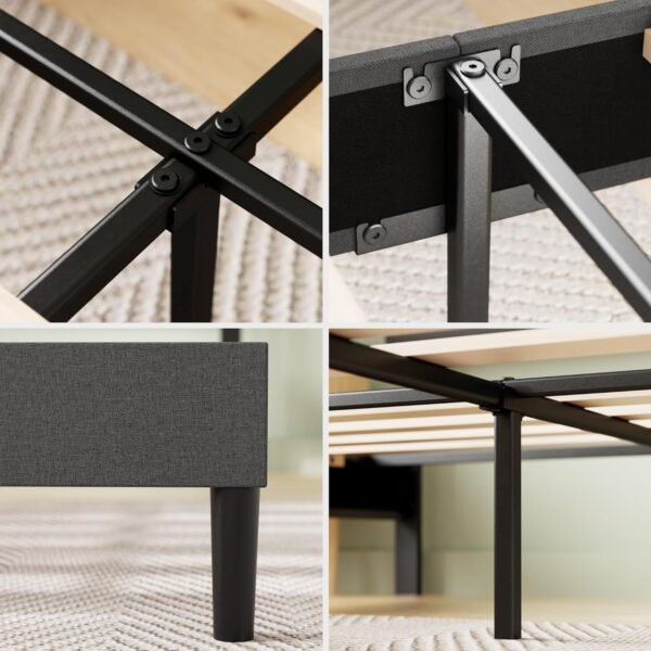 ZINUS Queen Piper Upholstered Platform Bed with Horizontal Paneled Headboard, Wooden Slat Support, No Box Spring Needed, Easy Assembly, Eco Friendly Packaging, Dark Grey - Image 6