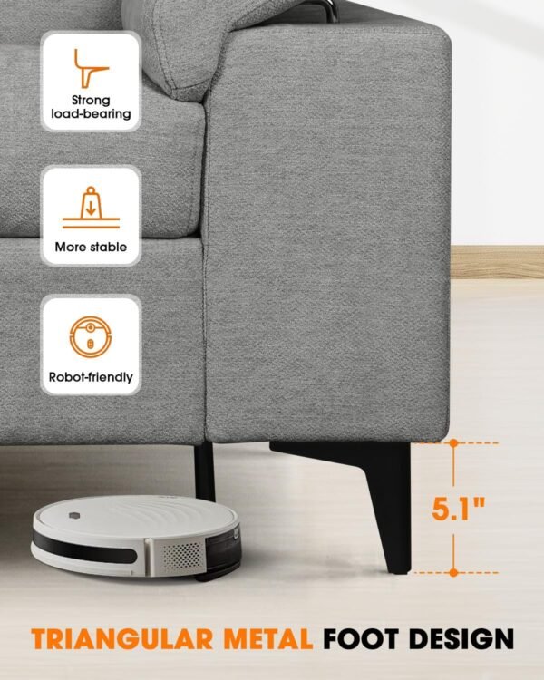 88.97" Modern Sofa Couch for Living Room, Deep Seat Sleeper Sofa with 8”Cushion, Comfy 2-Seater Chenille Loveseat Sofa with Convertible Armrest, Removable Sofa Cover, High Leg(Light Gray) - Image 8