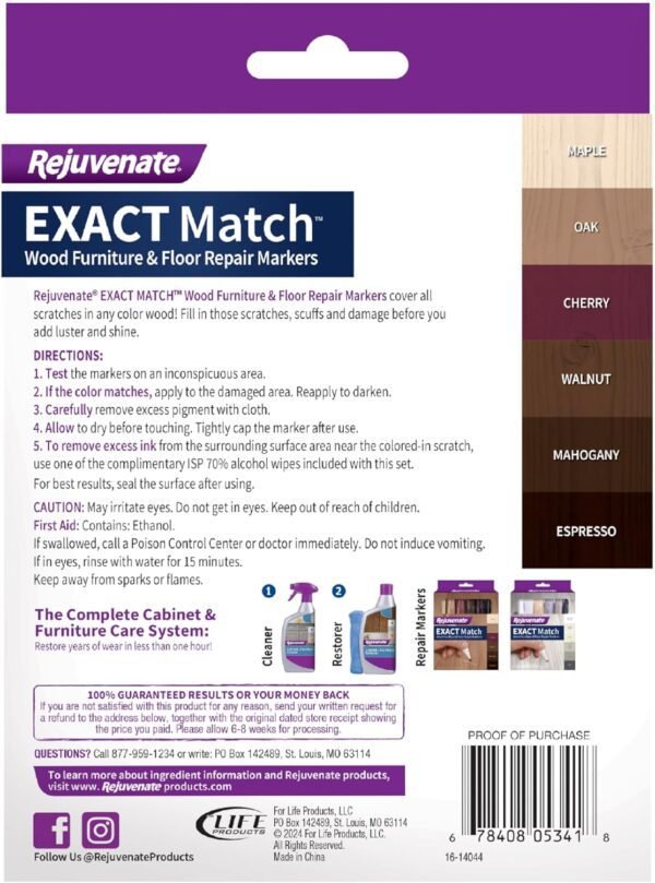 Rejuvenate Wood Furniture & Floor Repair Markers, Touch-Up Markers Fills In Scratches, Maple Oak Cherry Walnut Mahogany Espresso - Image 3