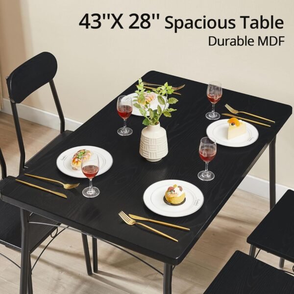 VECELO Dining Table Set for 4, 5 Piece Dinette with Chairs for Kitchen, Breakfast Nook and Small Space, Black - Image 3