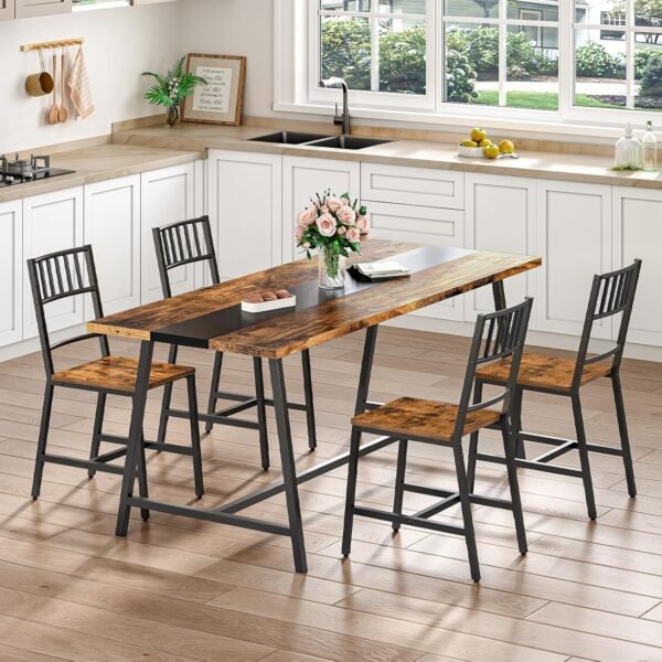 HOOBRO Kitchen Chairs Set of 2, Wooden Dining Room Chairs with Metal Frame, Dining Chairs with Back, Easy to Assemble, Farmhouse Dining Chairs for Kitchen, Living Room, Rustic Brown and Black BF39CD01 - Image 2