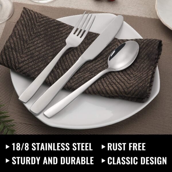HIWARE 48-Piece Silverware Set with Steak Knives for 8, 18/8 Stainless Steel Flatware Cutlery Set For Home Kitchen Restaurant Hotel, Kitchen Utensils Set, Mirror Polished, Dishwasher Safe - Image 3
