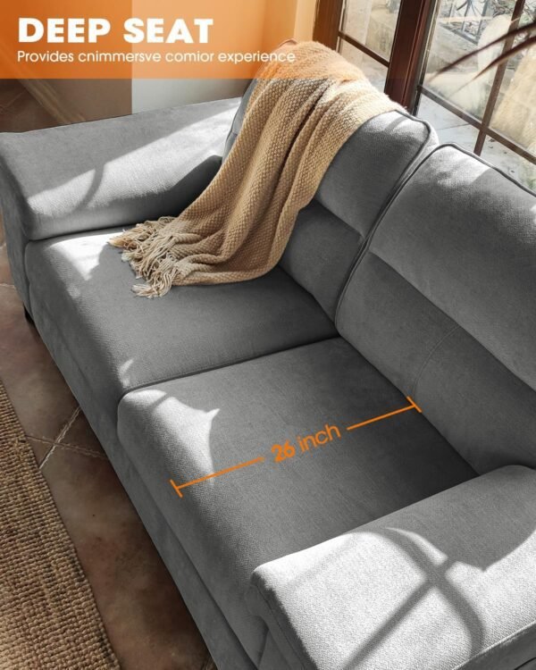 88.97" Modern Sofa Couch for Living Room, Deep Seat Sleeper Sofa with 8”Cushion, Comfy 2-Seater Chenille Loveseat Sofa with Convertible Armrest, Removable Sofa Cover, High Leg(Light Gray) - Image 5