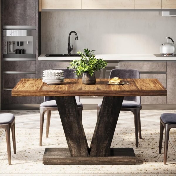 Tribesigns 47-Inch Dining Table for 4, Black Kitchen Dinner Table with Heavy Duty Pedestal, Farmhouse Wooden Eating Table for Home, Dining Room, Small Space, Black & Brown - Image 4