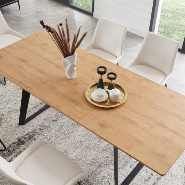 ZckyCine 63"-79" Expandable Dining Table Set for 6, Wood Table & 6 Brown Chairs, Extendable Kitchen Dining Table Set for Kitchen & Dining Room, Modern Oak & Brown - Image 2