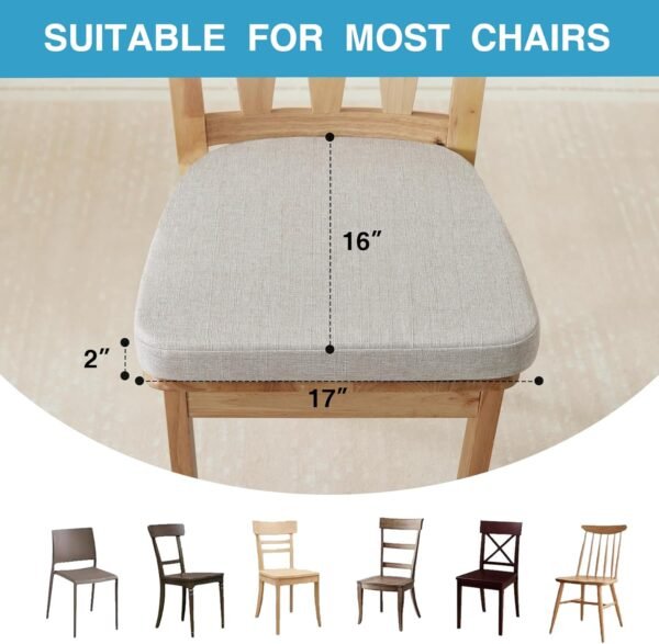 Chair Cushions for Dining Chairs Set of 4, Kitchen Chair Pads, Indoor Dining Chair Cushions with Ties, Seat Cushions for Kitchen Chairs, Non Slip Chair Pads, 17" x 16" x 2", Beige - Image 4