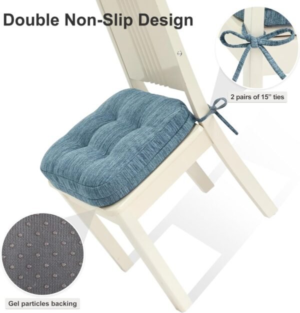 Shinnwa Kitchen Chair Cushions Set of 4, Dual-Layer Memory Foam Dining Chair Cushions, Patented Design Seat Pads with Ties, 16.5 x 16.5 x 3.5in, 4 Pack, Denim Blue - Image 5